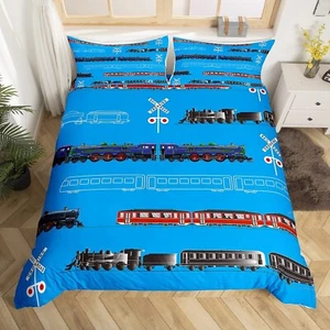 Feelyou Train Kids Boys Duvet Cover Retro Steam Engine Toddler Bedding Set fo... - Picture 1 of 6