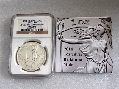 2014 Great Britain 2 Pounds 999 Silver Britannia LUNAR MULE NGC MS69 PL - Image 1 of 4