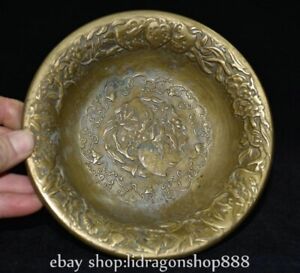 5.6" Xuande Marked Chinese Copper Fengshui Fu Shou Peach Pattern Bowls Bowl
