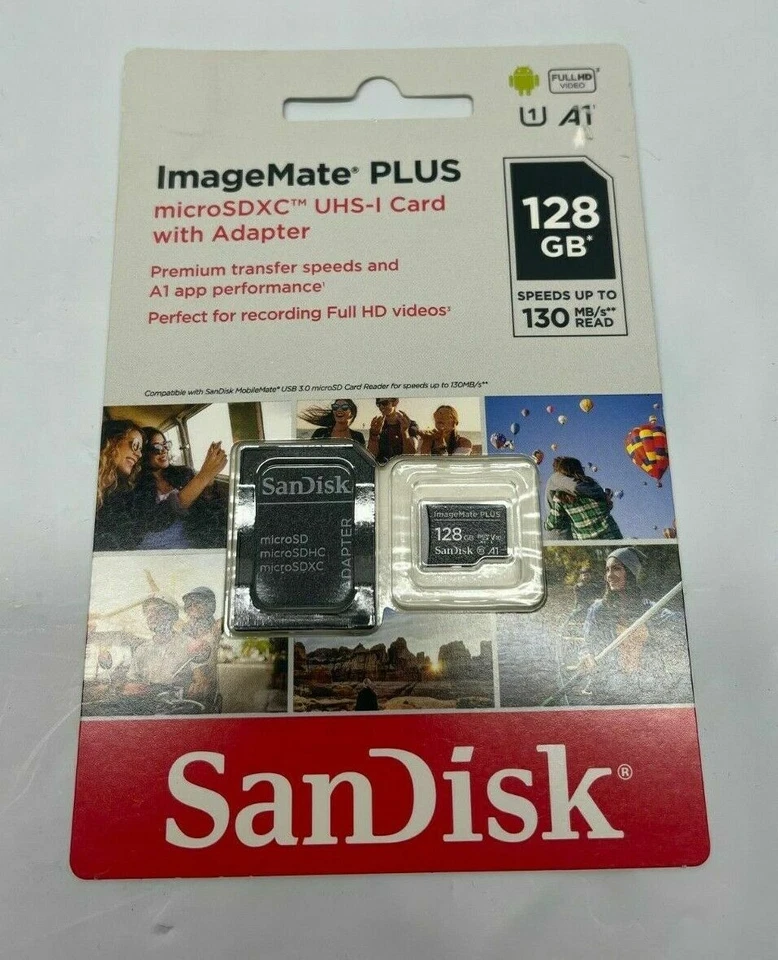 SanDisk – ImageMate Plus MicroSDXC UHS-I Card W/ Adapter, 128GB,130 MB/s Read - Image 1 of 1