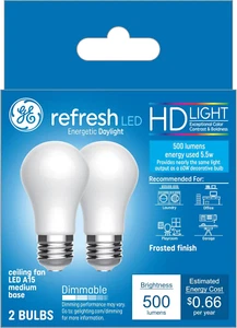 Refresh LED Light Bulbs, 60 Watt, Daylight, A15 Ceiling Fan Bulbs, Frosted (2 Pa - Picture 1 of 12