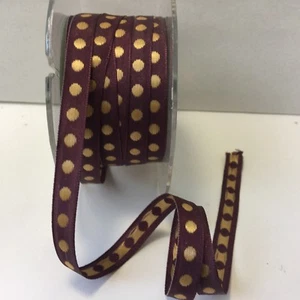 3/8 Inch Solid Center Dot Ribbon - May Arts - SD33  - Brown/Gold - 50 Yds. - Picture 1 of 1