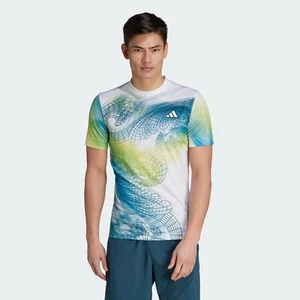 adidas Pro Freelift Tennis T-Shirt Aeroready Printed Tee Mens White - Picture 1 of 6