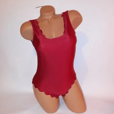 Borde de vieira rojo liso pequeño de natación de una pieza ligeramente acolchado espalda baja Foto 1 de 4