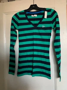 Gilly Hicks neu mit Etikett $ 24,95 Langarm grün marineblau gestreift Oberteil XS - Bild 1 von 6