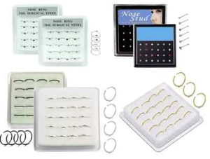 JUEGO DE CAJA DE ACERO QUIRÚRGICO ANILLOS DE NARIZ 20 ORO PLATA CRISTAL NARIZ TACHUELA ANILLO DIAMANTE - Imagen 1 de 18