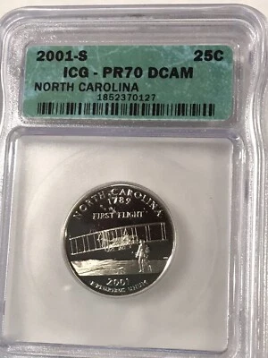 2001 S 25C North Carolina State Quarter PR70DCAM ICG - Image 1 of 2