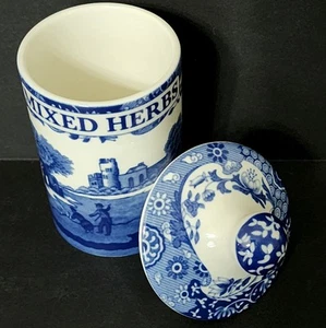 Spode Blue Italian Porcelain Mixed Herbs Spice Jar 4.5" Canister w/ Lid Perfect - Picture 1 of 4