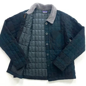 Patagonia Recycled Down Jacket Womens Medium Wool Quilted Green Button Up - Picture 1 of 16