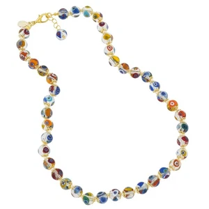 Collar Cristal De Venecia Italiano Cristal De Murano Millefiori Mosaico Transparente Mult - Imagen 1 de 6