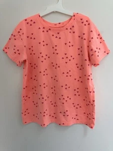 Cat & Jack Kids Girls Allover Heart Print Cotton Blend Crewneck T-Shirt Coral XL - Picture 1 of 4