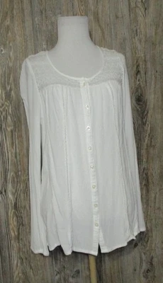 American Eagle Outfitters White Lace Detail Button LS Shirt Womens Medium Boho - Image 1 of 4