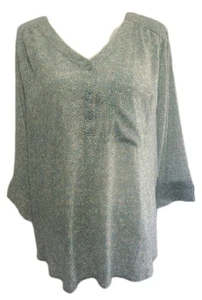 CJ Banks Damen Henley Bluse 2X blau Blumenmuster fließend Freizeit Tunika Workwear - Bild 1 von 10