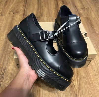 Zapatos Oxford DR MARTENS Bethan Plataforma Cuero Negro Mujer’s 9 Nuevos Foto 1 de 4