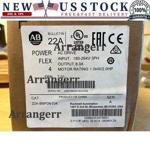 Allen-Bradley 22A-B8P0N104 PowerFlex 4 1.5 kW (2 Hp) AC Drive US Free Tax - Picture 1 of 5