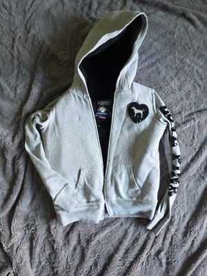 CONJUNTO ROSA Victoria’s Secret Piel Bling Lentejuelas Cremallera Sudadera con Capucha/Talla S/Pantalones Guc Foto 1 de 4