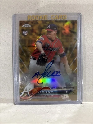 AJ Minter 2018 Topps Chrome Auto Rookie Gold Serial #d  /50 - Image 1 of 2