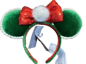 !WOW! NWT 2022 Disney Parks Christmas Green Velvet Minnie Ears Headband - Picture 1 of 3