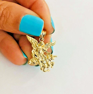10K Solid Gold Saint Michael Archangel Pendant 0.98"- 1.2" San Miguel Charm- G01 - Image 1 of 4