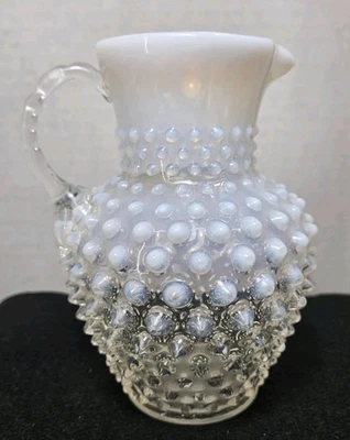 French Opalescent Glass Hobnail Syrup Pitcher - Image 1 of 4