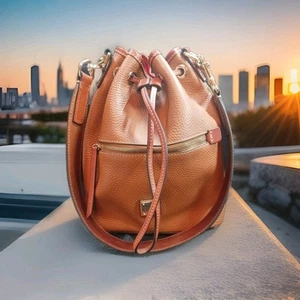 Dooney & Bourke Florentine Leather Drawstring Bag British Tan EXCELLENT - Picture 1 of 23