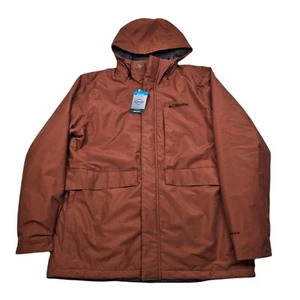 Columbia Omni-Tech Jacket Mens Large Dark Amber Hooded Waterproof Coat - Picture 1 of 13