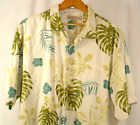 TOMMY BAHAMA 100% jedwabna koszula obozowa XL Aloha hawajska kremowo-zielona akwamaryn