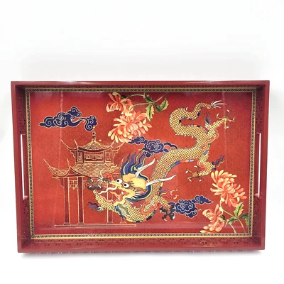 Williams Sonoma Lunar New Year Large Red Dragon Wood Lacquer Tray 22" x 15" NEW - Image 1 of 4