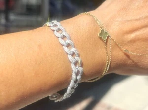 14K White Gold Diamond Pave' Cuban Link Bracelet 2.99 Carats - Picture 1 of 12