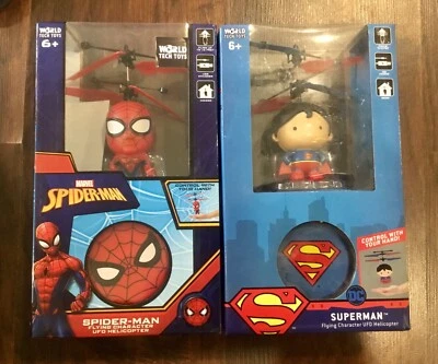 WORLD TECH SUPERHERO HERO SPIDER-MAN & SUPERMAN  HELICOPTERS! NIB! - Image 1 of 4