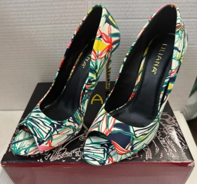 Liliana Hadid-1 Jungle Boogie Floral Peep-Toe Pumps Women's Size 10 - Image 1 of 4