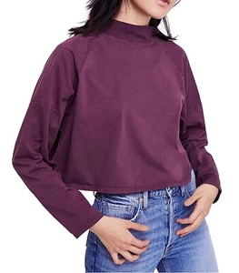 Free People 166206 Womens Jackson Mock Neck Cotton Tee Dark Purple Size Medium - Picture 1 of 2