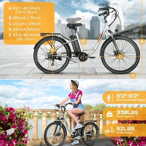 Electric Bike, 26In 500W 48V Cruiser eBike 20MPH Commuter Bicycle Low-Step Frame - Picture 1 of 14