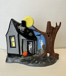 Vtg 70s 80s Halloween Kimple Mold Spooky Haunted House Ceramic Light up Holiday - Picture 1 of 9