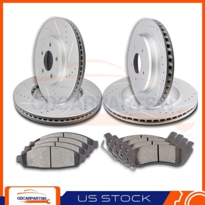 Front + Rear Brake Rotor Ceramic Pads Drilled Slot For 03-11 Ford Crown Victoria - Imagem 1 de 4