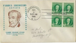 2 '40s FDCs 1c Gilbert Stuart on Unknown Cachet SC#884, 2c Mark Hopkins SC#870 - Picture 1 of 2