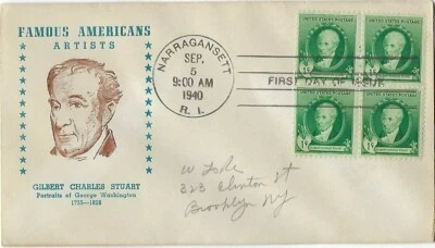 2 '40s FDCs 1c Gilbert Stuart on Unknown Cachet SC#884, 2c Mark Hopkins SC#870 - Image 1 of 2