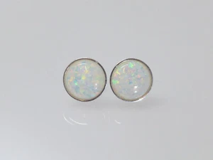 Ohrringe Ohrstecker Opal Imitat Cabochon Weiß Silber 925 Gold -versch. Grössen- - Bild 1 von 15