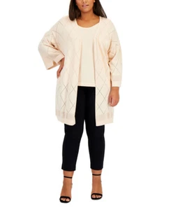 Anne Klein Women's Plus Size Open-Front Cardigan (Bisqueware, 1X) - Picture 1 of 3