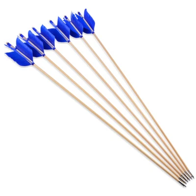 6pcs Archery Flu-Flu Wooden Arrows 4 Turkey Feathers Traditional Bow Hunting - Image 1 of 4