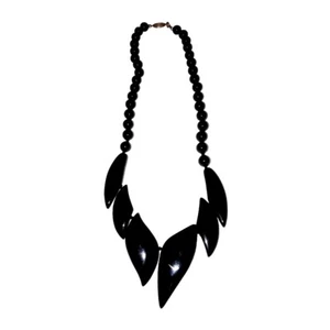 black onyx bead necklace vintage 12k Gold Filled Fish hook Clasp - Picture 1 of 3