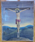 Old Painting Spanish Crucifixion Christ Painting oil Signed Dated MD6