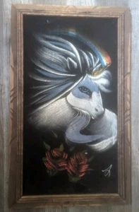 Vintage Framed Mexican Unicorn Painting On Velvet - Picture 1 of 1