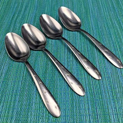 4 Marcrest MCF1 Atomic Starburst SOUP SPOONS Stainless 5 Stars MCM Vtg USA - Image 1 of 4