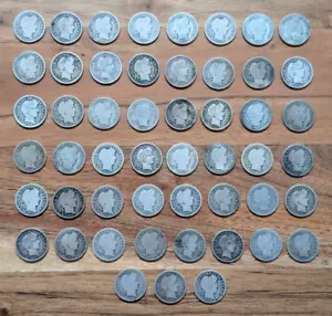 Bulk lot of 51 United States Silver Barber dimes- 90% silver 10 cent coins - Picture 1 of 15