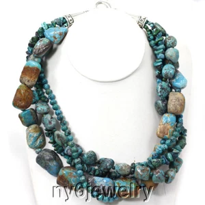 Multi-Strands Natural Green/Blue Turquoise Rough Nugget Necklace 19-22" - Picture 1 of 1