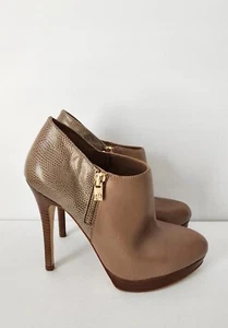 Women's Michael Kors York Double Zip Booties 8 M Dune Leather High Heels Shoes - Picture 1 of 16