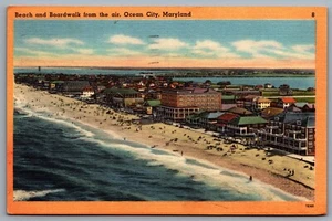 Postcard Ocean City MD c1950s Beach and Boardwalk from the Air Linen - Imagen 1 de 2