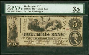 1852 - Washington, D.C. - Columbia Bank $5 - PMG 35 - BOLD & VIVID! - Picture 1 of 2