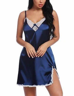 Sexy-Lencería-Seda-Encaje-Vestido-Mujer-Babydoll-Camisón-Camisón-Ropa de dormir-Bata Foto 1 de 4
